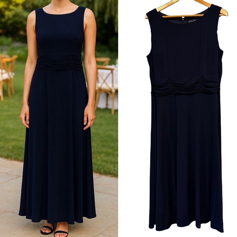 Jessica Howard Navy Blue Long Dress - Size 16